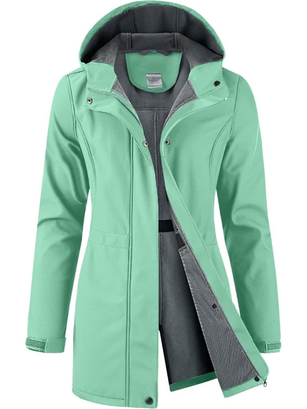 Women's Mint Green Hooded Fleece Lined Waterproof Hiking Softshell Rain Jacket
